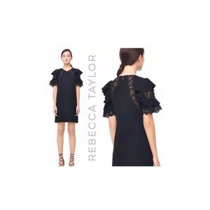 Rebecca Taylor Black Lace/Crepe Shift Dress Sz 6